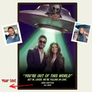 Custom Photo UFO Abduction Couple Poster Funny Personalized Alien Valentine Anniversary Gift
