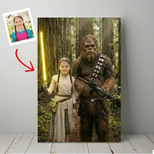 Custom Star Wars Portrait for Girl with Bigfoot Canvas Funny Personalized Gift for Daughter