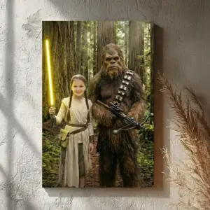 Custom Star Wars Portrait for Girl with Bigfoot Canvas Funny Personalized Gift for Daughter
