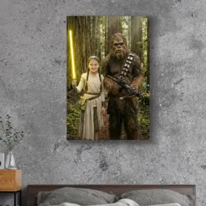 Custom Star Wars Portrait for Girl with Bigfoot Canvas Funny Personalized Gift for Daughter