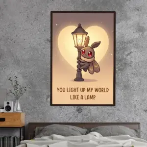 Cute Mothman Lamp Poster | Kawaii 'You Light Up My World' Funny Cryptid Valentine Art 7 Cute Mothman Lamp Poster Kawaii You Light Up My World Funny Cryptid Valentine Art