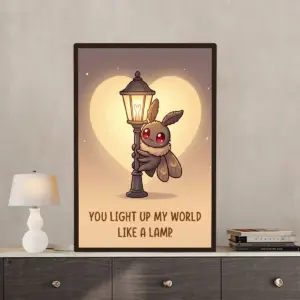 Cute Mothman Lamp Poster | Kawaii 'You Light Up My World' Funny Cryptid Valentine Art 8 Cute Mothman Lamp Poster Kawaii You Light Up My World Funny Cryptid Valentine Art