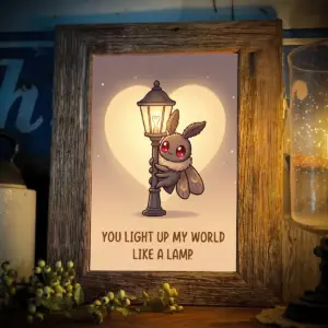 Cute Mothman Lamp Poster | Kawaii 'You Light Up My World' Funny Cryptid Valentine Art 10 Cute Mothman Lamp Poster Kawaii You Light Up My World Funny Cryptid Valentine Art
