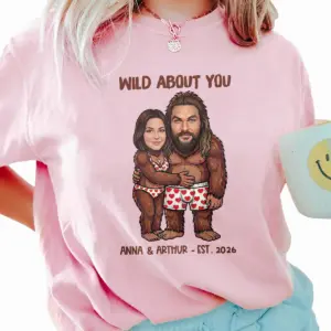 Funny Custom Face Bigfoot Couple Valentine Shirt Personalized Text Photo Sasquatch Anniversary