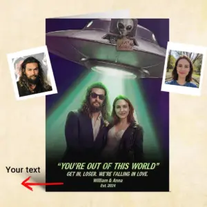 Personalized Alien Abduction Wedding Card Funny Custom Photo UFO Valentine Anniversary Greeting Card