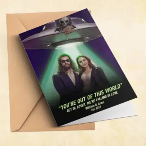 Personalized Alien Abduction Wedding Card Funny Custom Photo UFO Valentine Anniversary Greeting Card