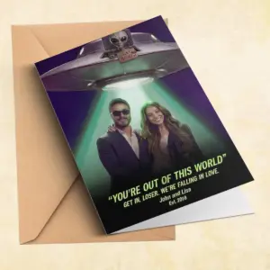 Personalized Alien Abduction Wedding Card Funny Custom Photo UFO Valentine Anniversary Greeting Card