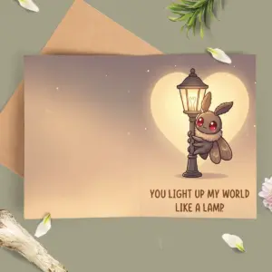 Kawaii Mothman Lamp Card | 'You Light Up My World' Funny Cryptid Valentine Greeting 5 Kawaii Mothman Lamp Card You Light Up My World Funny Cryptid Valentine Greeting