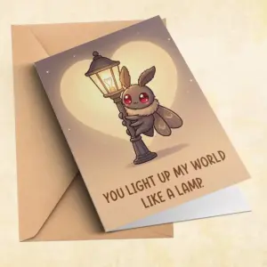 Kawaii Mothman Lamp Card | 'You Light Up My World' Funny Cryptid Valentine Greeting 6 Kawaii Mothman Lamp Card You Light Up My World Funny Cryptid Valentine Greeting