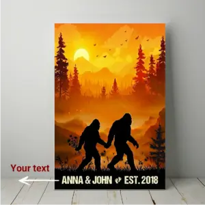Personalized Bigfoot Couple Canvas Custom Name Camping Sasquatch Valentine Anniversary Gift