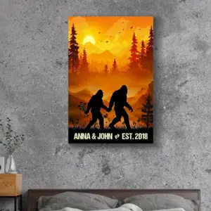 Personalized Bigfoot Couple Canvas Custom Name Camping Sasquatch Valentine Anniversary Gift