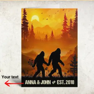 Personalized Bigfoot Couple Card Custom Name Camping Sasquatch Valentine Anniversary