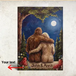 Personalized Bigfoot Couple Valentine Card Romantic Van Gogh Sasquatch Anniversary Greeting Card