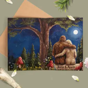 Personalized Bigfoot Couple Valentine Card Romantic Van Gogh Sasquatch Anniversary Greeting Card