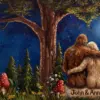 Personalized Bigfoot Couple Valentine Card Romantic Van Gogh Sasquatch Anniversary Greeting Card