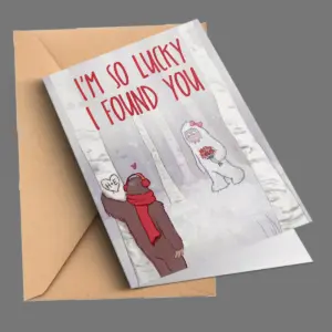 Personalized Bigfoot Yeti Valentine Card Custom Initials Cryptid Couple Hide and Seek Anniversary Greeting