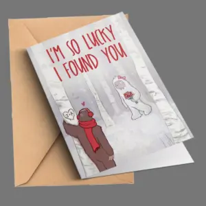 Personalized Bigfoot Yeti Valentine Card Custom Initials Cryptid Couple Hide and Seek Anniversary Greeting