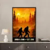 Personalized Bigfoot Couple Poster | Sunset Sasquatch Valentine Anniversary Gift 11 Personalized Camping Partners Bigfoot Shirt Retro Hiking Sasquatch Couple Valentine Gift
