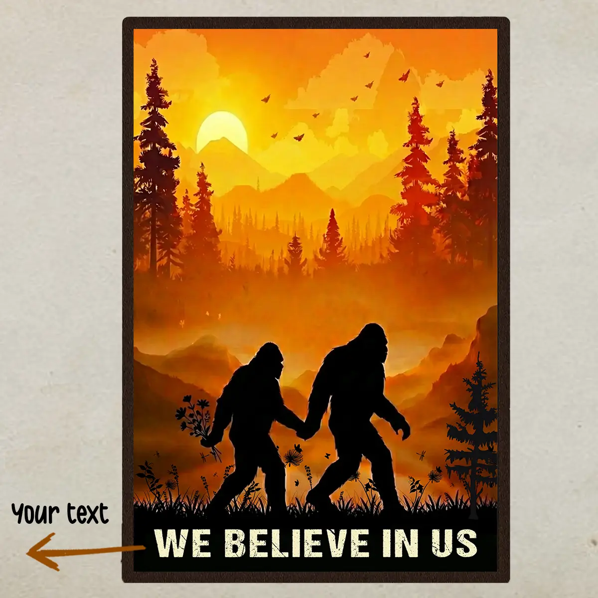Personalized Bigfoot Couple Poster | Sunset Sasquatch Valentine Anniversary Gift 6 Personalized Camping Partners Bigfoot Shirt Retro Hiking Sasquatch Couple Valentine Gift
