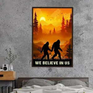 Personalized Bigfoot Couple Poster | Sunset Sasquatch Valentine Anniversary Gift 15 Personalized Camping Partners Bigfoot Shirt Retro Hiking Sasquatch Couple Valentine Gift