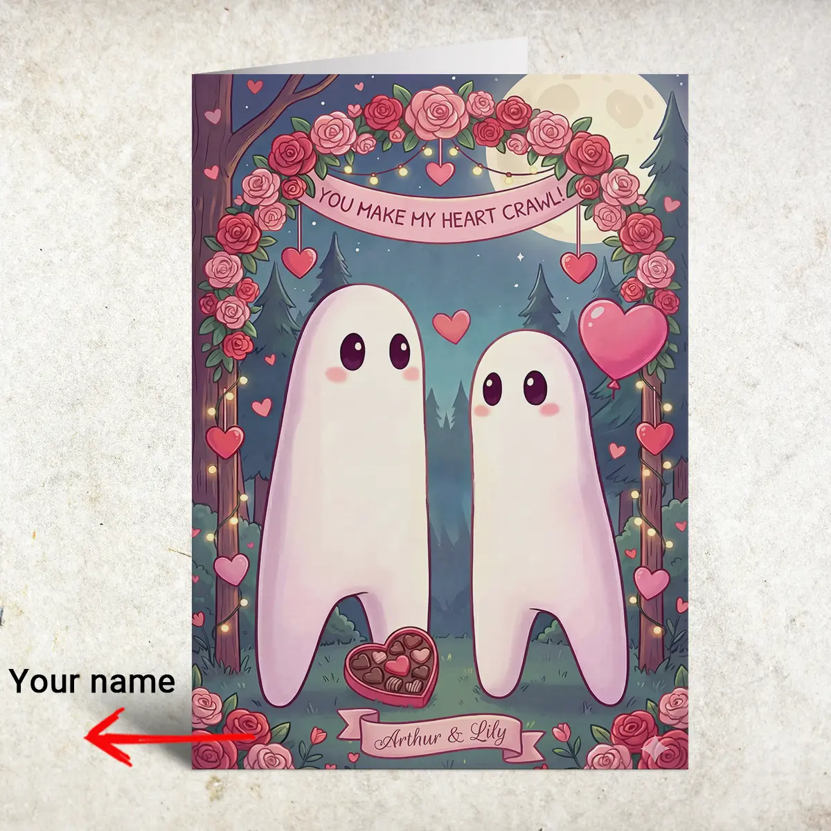 Personalized Cute Fresno Nightcrawler Valentine Card | Custom Name Cryptid Couple Greeting Card 1 Personalized Cute Fresno Nightcrawler Valentine Card Custom Name Cryptid Couple Greeting Card