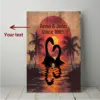 Personalized Nessie Couple Canvas Retro Tropical Sunset Loch Ness Monster Valentine Anniversary Art