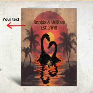 Personalized Nessie Couple Card Retro Tropical Sunset Loch Ness Monster Valentine Greeting Card