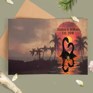 Personalized Nessie Couple Card | Retro Tropical Sunset Loch Ness Monster Valentine Greeting Card 8 Personalized Nessie Couple Card Retro Tropical Sunset Loch Ness Monster Valentine Greeting Card