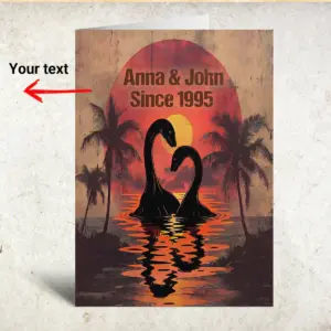 Personalized Nessie Couple Card | Retro Tropical Sunset Loch Ness Monster Valentine Greeting Card 10 Personalized Nessie Couple Card Retro Tropical Sunset Loch Ness Monster Valentine Greeting Card