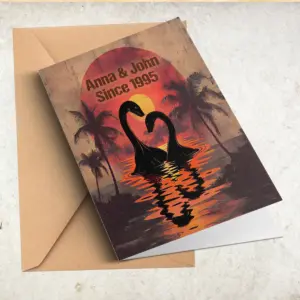 Personalized Nessie Couple Card | Retro Tropical Sunset Loch Ness Monster Valentine Greeting Card 12 Personalized Nessie Couple Card Retro Tropical Sunset Loch Ness Monster Valentine Greeting Card