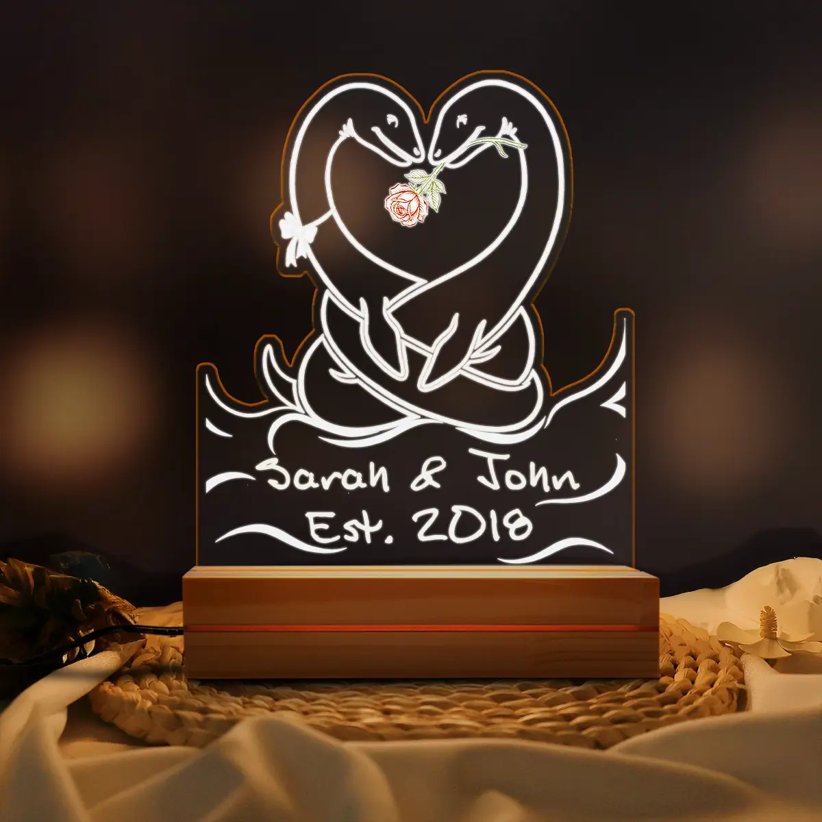 Personalized Nessie Couple Night Light | Custom Name Loch Ness Monster 3D Lamp Valentine Anniversary Gift 1 Personalized Nessie Couple Night Light Custom Name Loch Ness Monster LED 3D Lamp Valentine