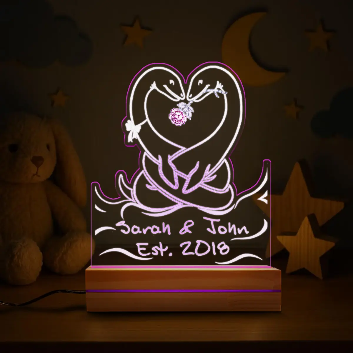 Personalized Nessie Couple Night Light | Custom Name Loch Ness Monster 3D Lamp Valentine Anniversary Gift 2 Personalized Nessie Couple Night Light Custom Name Loch Ness Monster LED 3D Lamp Valentine