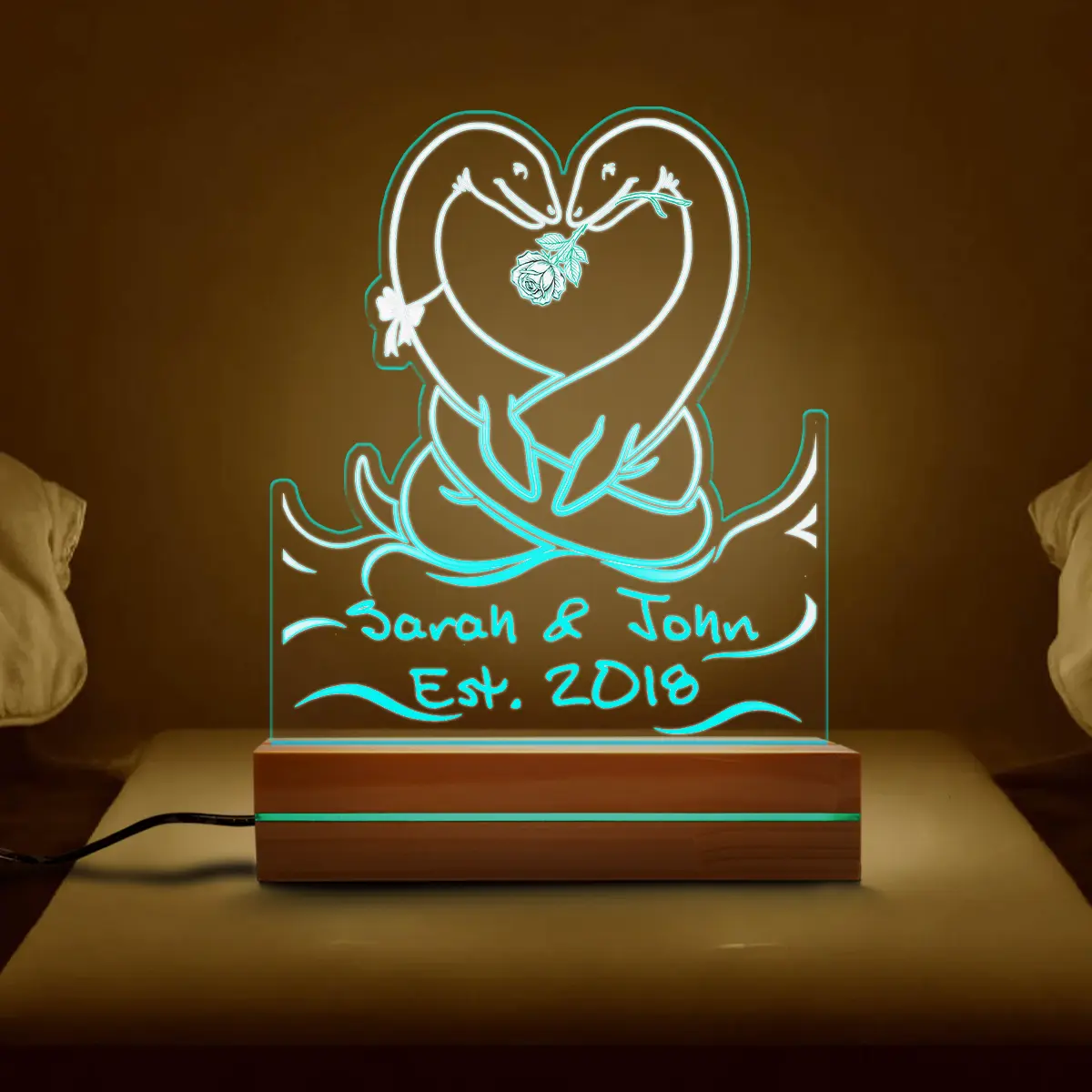 Personalized Nessie Couple Night Light | Custom Name Loch Ness Monster 3D Lamp Valentine Anniversary Gift 3 Personalized Nessie Couple Night Light Custom Name Loch Ness Monster LED 3D Lamp Valentine