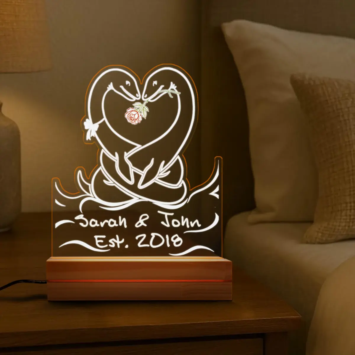 Personalized Nessie Couple Night Light | Custom Name Loch Ness Monster 3D Lamp Valentine Anniversary Gift 4 Personalized Nessie Couple Night Light Custom Name Loch Ness Monster LED 3D Lamp Valentine