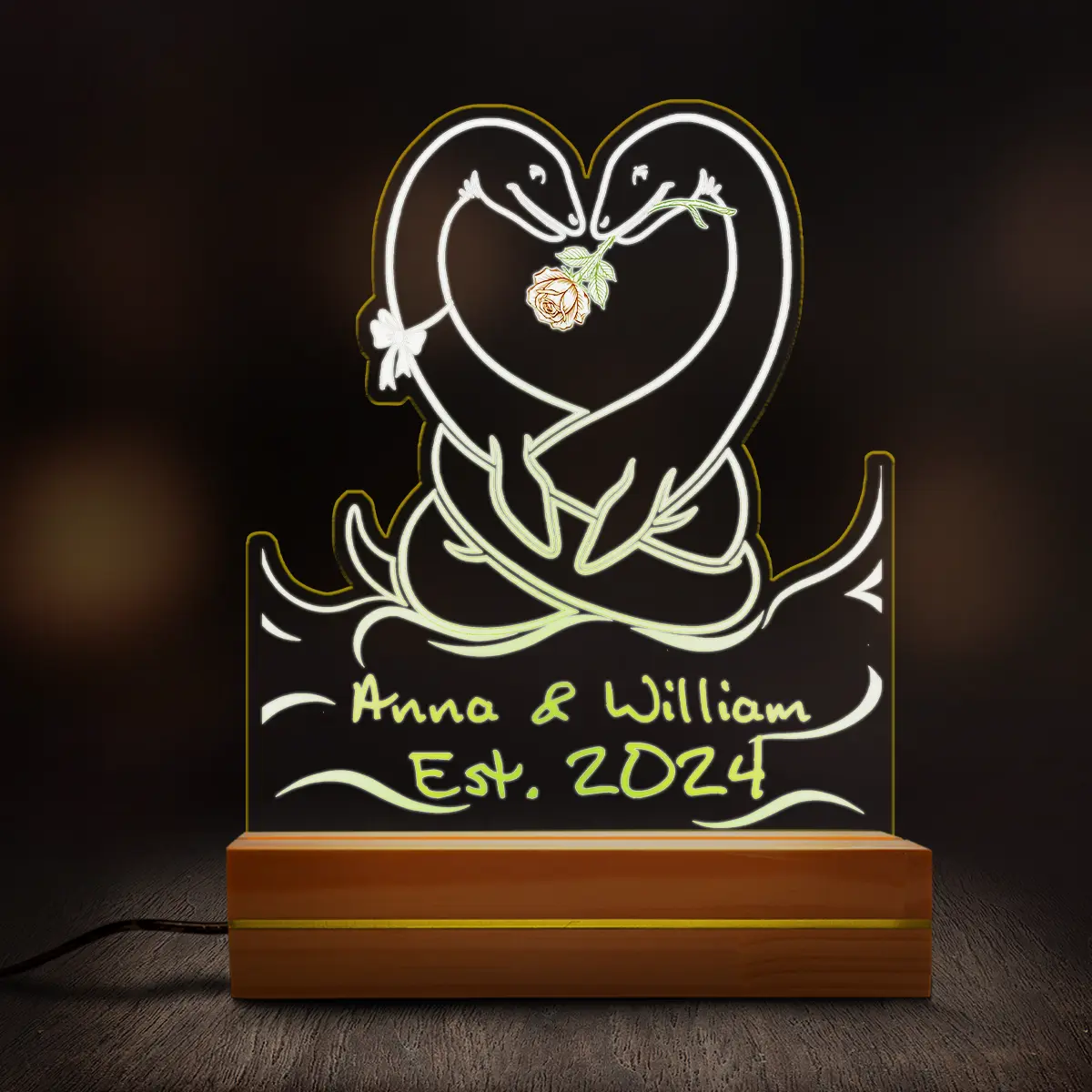 Personalized Nessie Couple Night Light | Custom Name Loch Ness Monster 3D Lamp Valentine Anniversary Gift 5 Personalized Nessie Couple Night Light Custom Name Loch Ness Monster LED 3D Lamp Valentine