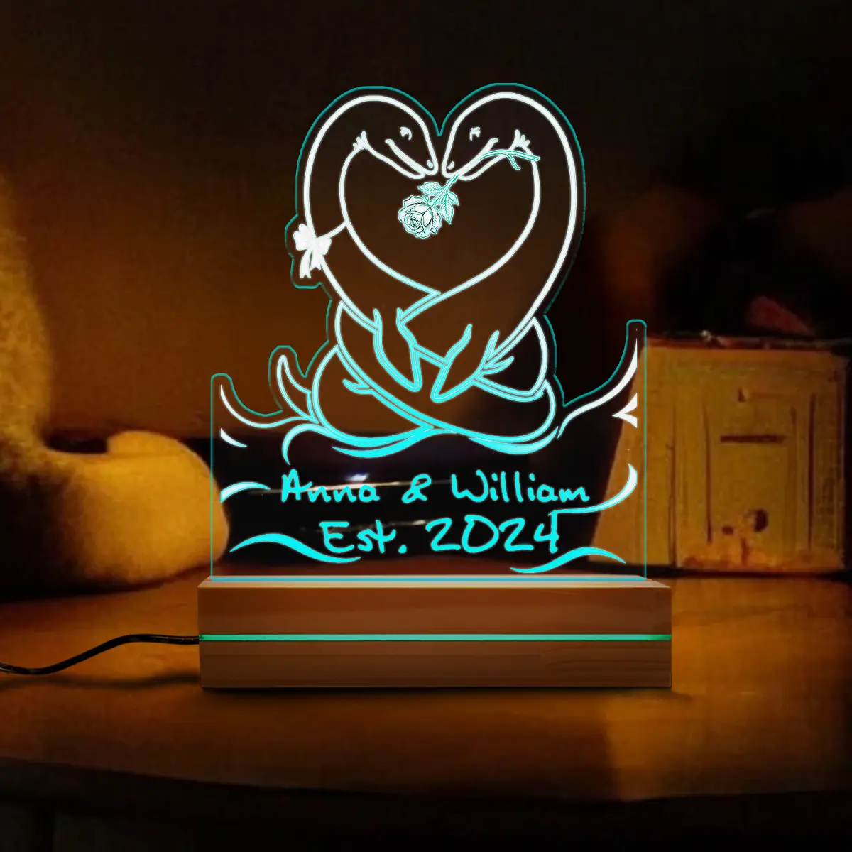 Personalized Nessie Couple Night Light | Custom Name Loch Ness Monster 3D Lamp Valentine Anniversary Gift 6 Personalized Nessie Couple Night Light Custom Name Loch Ness Monster LED 3D Lamp Valentine
