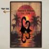 Personalized Nessie Couple Poster Retro Tropical Sunset Loch Ness Monster Valentine Anniversary Gift