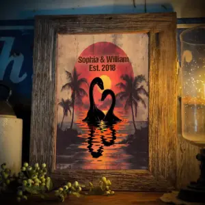 Personalized Nessie Couple Poster Retro Tropical Sunset Loch Ness Monster Valentine Anniversary Gift