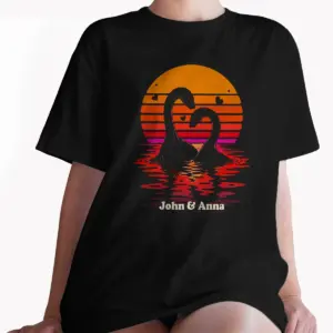 Personalized Nessie Couple Shirt | Retro Sunset Loch Ness Monster Valentine Gift Custom Name 10 Personalized Nessie Couple Shirt Retro Sunset Loch Ness Monster Valentine Gift Custom Name