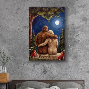 Personalized Van Gogh Bigfoot Couple Canvas Romantic Oil Painting Style Sasquatch Valentine Art