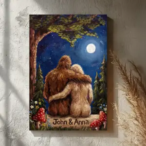 Personalized Van Gogh Bigfoot Couple Canvas Romantic Oil Painting Style Sasquatch Valentine Art