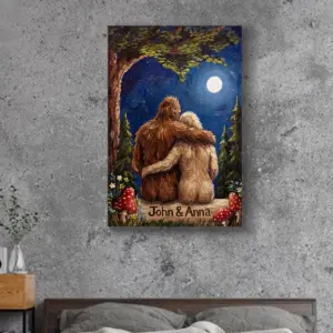 Personalized Van Gogh Bigfoot Couple Canvas Romantic Oil Painting Style Sasquatch Valentine Art