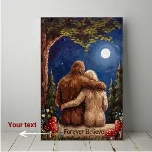 Personalized Van Gogh Bigfoot Couple Canvas Romantic Oil Painting Style Sasquatch Valentine Art
