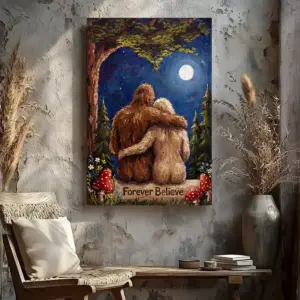 Personalized Van Gogh Bigfoot Couple Canvas Romantic Oil Painting Style Sasquatch Valentine Art