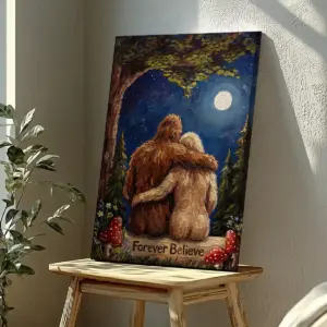 Personalized Van Gogh Bigfoot Couple Canvas Romantic Oil Painting Style Sasquatch Valentine Art