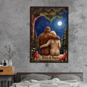 Personalized Van Gogh Bigfoot Couple Poster Romantic Oil Painting Style Sasquatch Valentine Art
