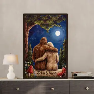 Personalized Van Gogh Bigfoot Couple Poster Romantic Oil Painting Style Sasquatch Valentine Art