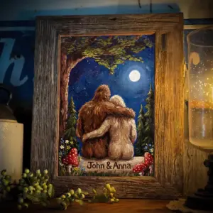 Personalized Van Gogh Bigfoot Couple Poster Romantic Oil Painting Style Sasquatch Valentine Art