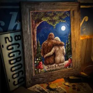 Personalized Van Gogh Bigfoot Couple Poster Romantic Oil Painting Style Sasquatch Valentine Art