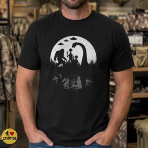 Bigfoot Alien Loch Ness Monster Moon Reflection Cryptid Squad Silhouette Shirt